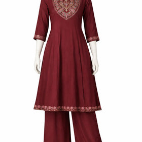 Maroon Embroidered Kurta Set with Palazzo & Designer Dupatta β Festive Ethnic Wear for Women