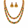 Traditional Ruby & Emerald Stone Double Layer Temple Necklace Set