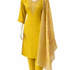 Mustard Yellow Embroidered Kurta Set with Pants & Dupatta – Festive Ethnic Wear for Women