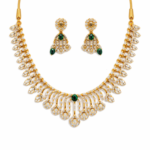 Emerald Stone Diamond-Style Necklace Set with Matching Earrings