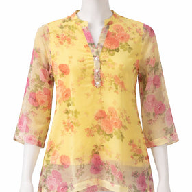 Yellow Floral Printed Women’s Top – Stylish Casual Ethnic Wear