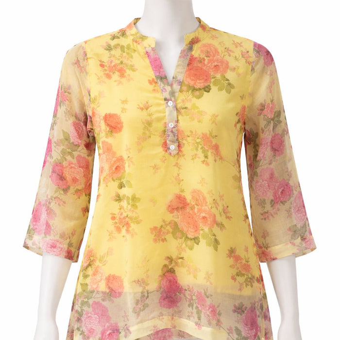Yellow Floral Printed Women’s Top – Stylish Casual Ethnic Wear