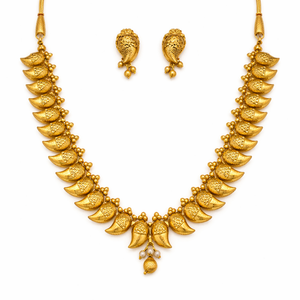 Traditional Gold Mango Design Necklace Set with Matching Earrings