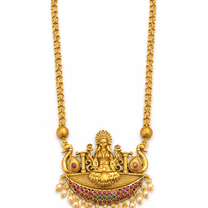 Lakshmi Temple Pendant Necklace with Pearl Drops