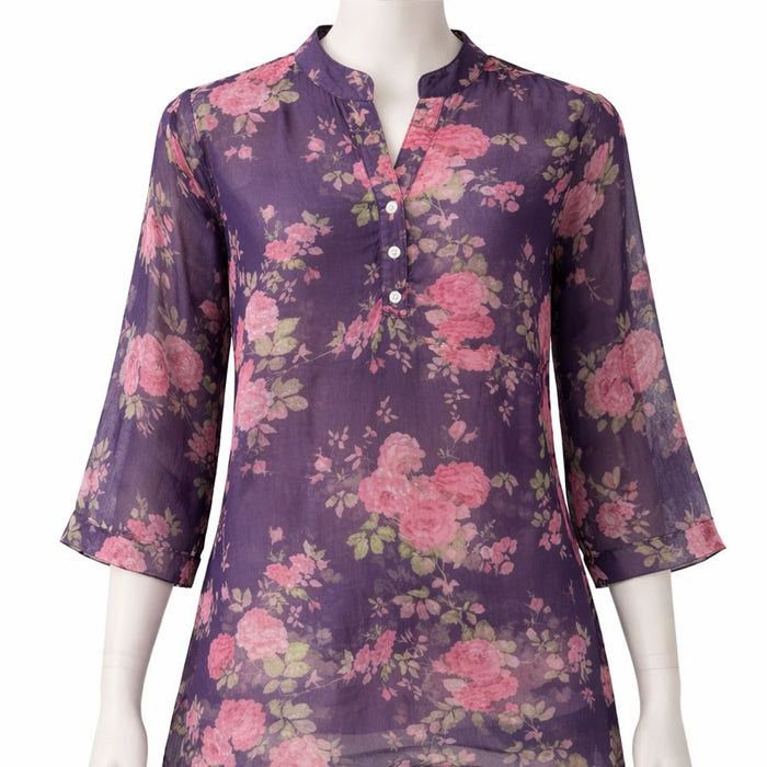 Purple Floral Printed Women’s Top – Stylish Casual Wear
