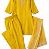 Mustard Yellow Embroidered Kurta Set with Pants & Dupatta – Festive Ethnic Wear for Women