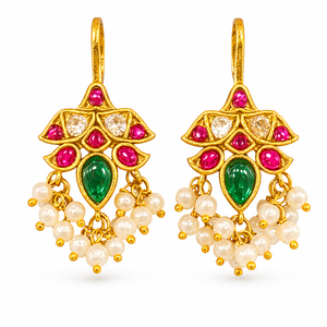 Traditional Ruby & Emerald Stone Pearl Drop Earrings