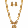 Elegant Pearl Drop Long Haram Necklace Set with Chandbali Earrings