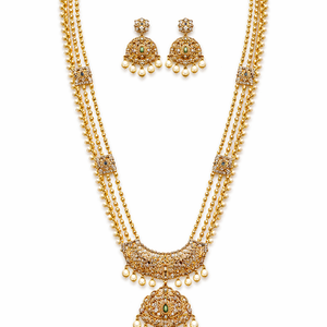 Elegant Pearl Drop Long Haram Necklace Set with Chandbali Earrings