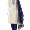 Cream Embroidered Kurta Set with Navy Blue Pant & Dupatta – Elegant Ethnic Wear for Women