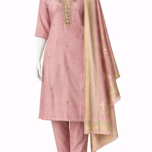Blush Pink Embroidered Kurta Set with Pant & Dupatta – Elegant Ethnic Wear for Women