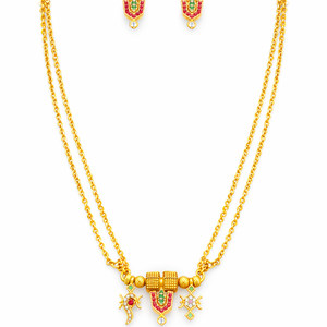 Traditional Gold Double Chain Pendant Necklace Set