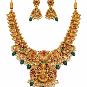 Grand Lakshmi Temple Necklace Set with Jhumka Earrings